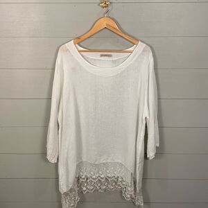 Stella Martini 100% white linen with lace trim tunic woman’s size 1X feminine